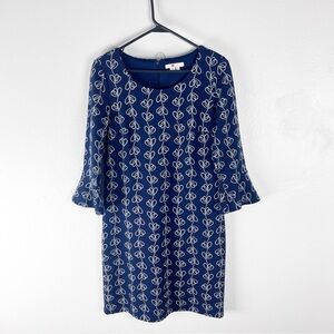 BODEN Newlyn Jersey Vine Jacquard Navy White Bell Sleeves Dress Size 8P